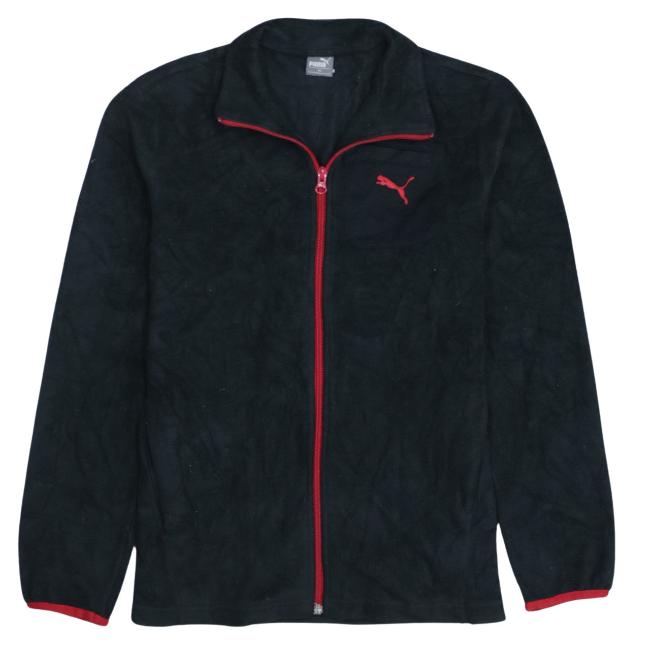 Puma Boys Black Red Fleece Full Zip Track Jacket Size 12 Years