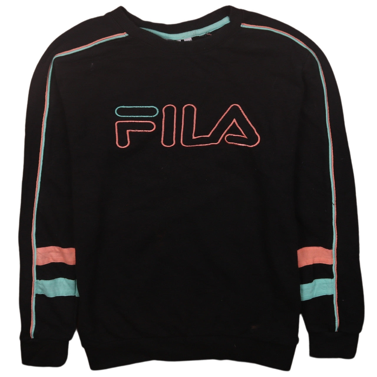 FILA Womens Black XXS Crew Neck Pullover Sweatshirt with Logo Detail