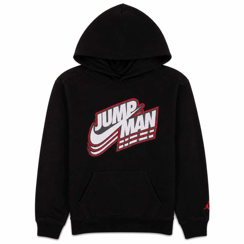Front view of Jordan boys’ black jumpman pullover hoodie 12-13 years fleece sweatshirt