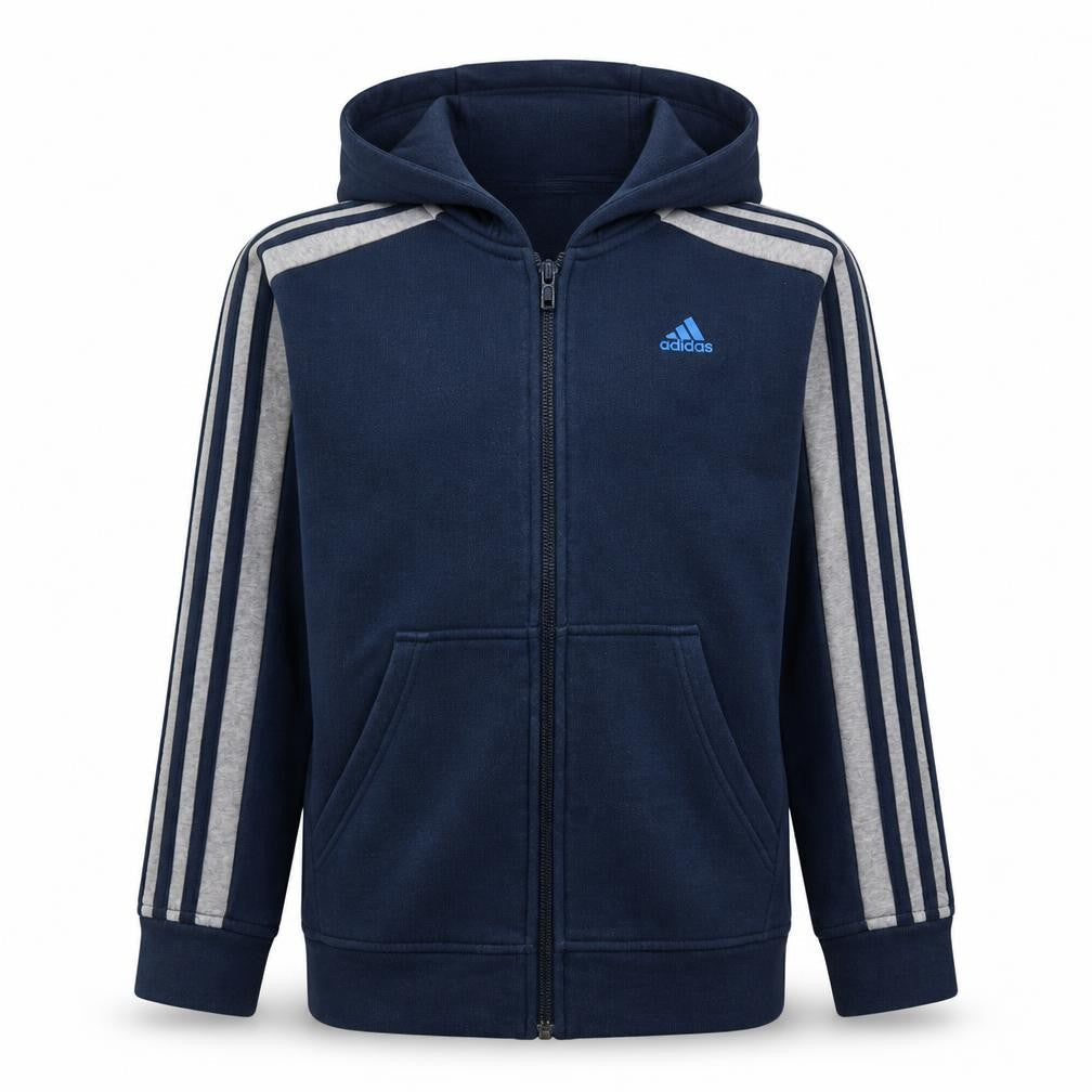 Adidas Boys Navy Blue Full Zip Hoodie Size 11-12 Years Cotton Blend