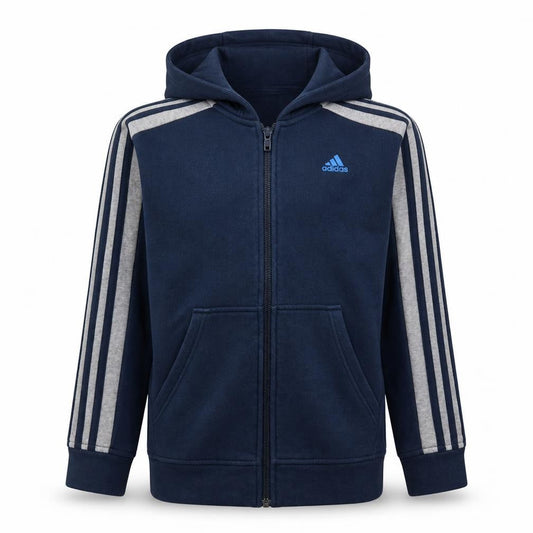 Adidas Boys Navy Blue Full Zip Hoodie Size 11-12 Years Cotton Blend