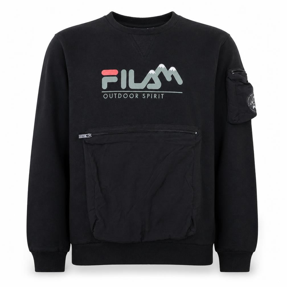 Front view of Fila Men's Black Outdoor Spirit Sweatshirt S Regular Fit Pullover