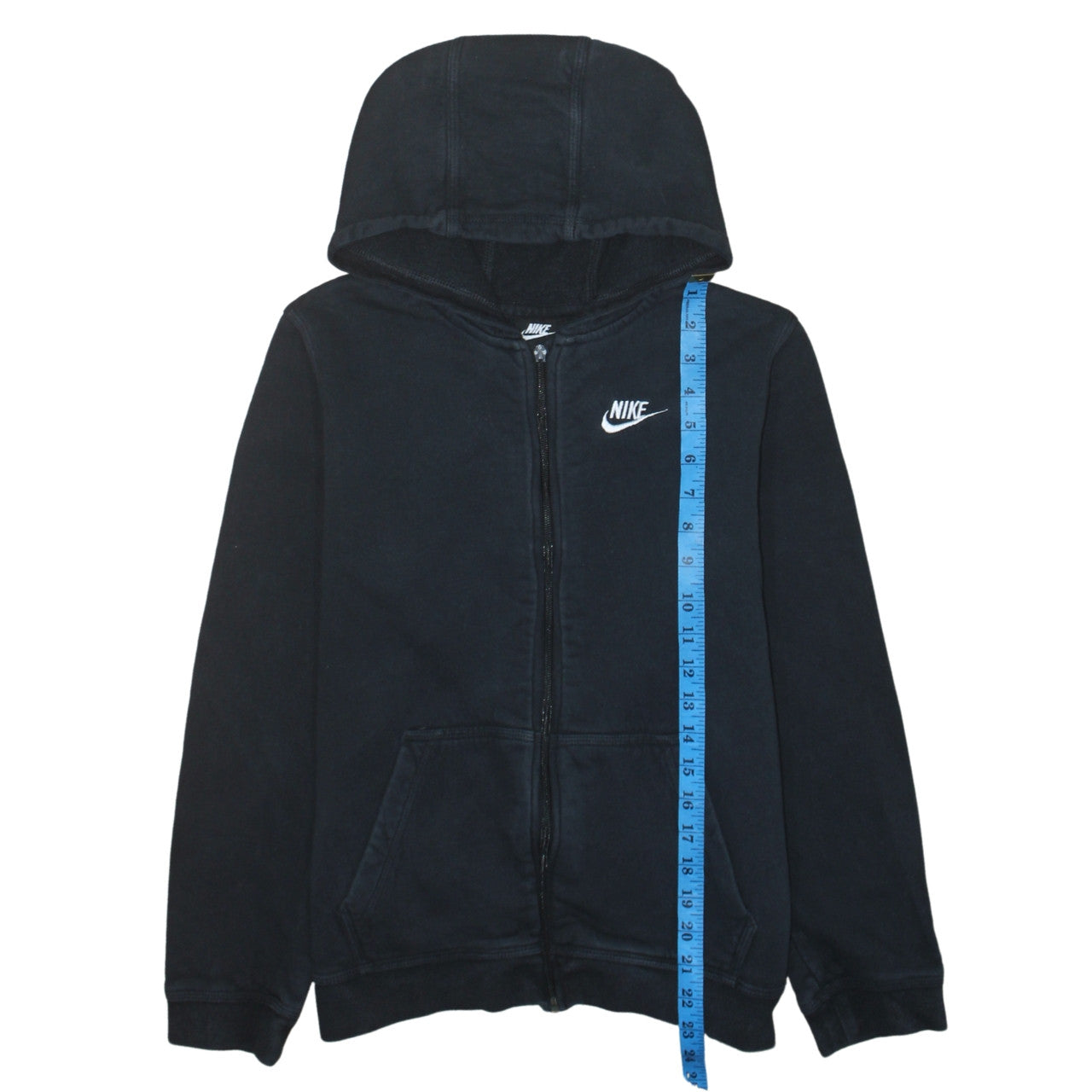 Nike Boys Black Full Zip Hoodie XL 158–170cm Fleece Casual Sweatshirt