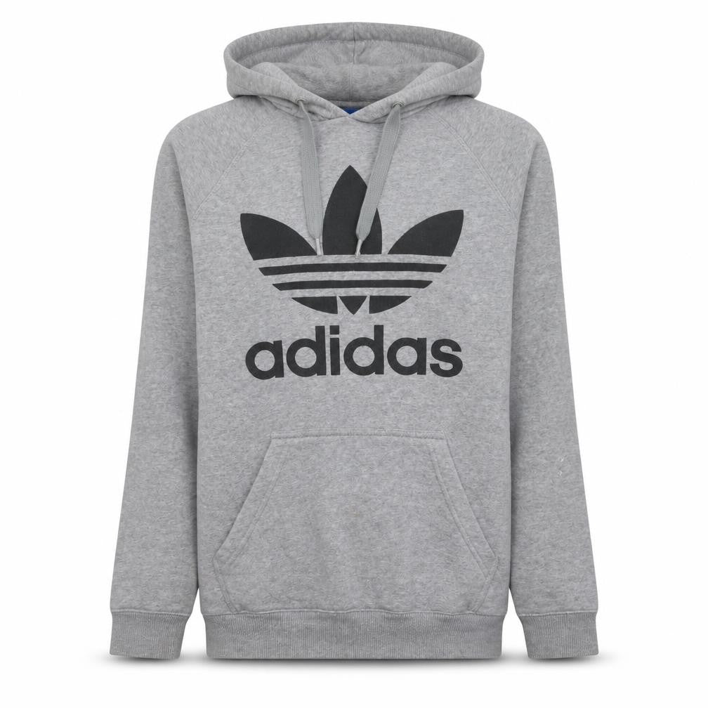 Front view of Adidas Men's Grey Pullover Hoodie Small Logo Sports Fleece