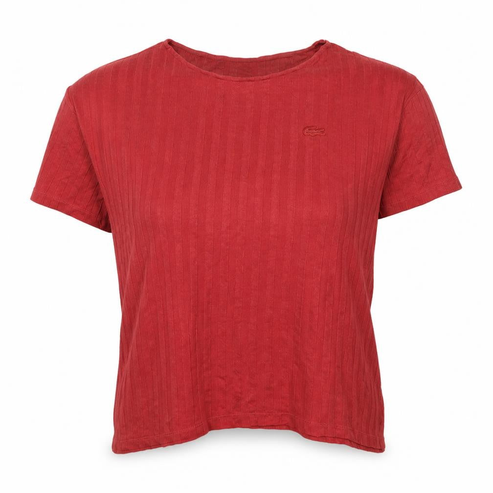 Front view of Lacoste Women's Red Crew Neck Cotton Knit T-Shirt, size 12