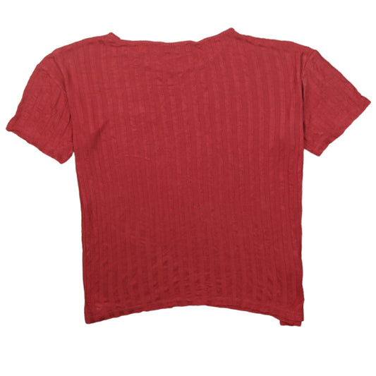 Lacoste Women's Red Crew Neck Cotton Knit T-Shirt Size 12