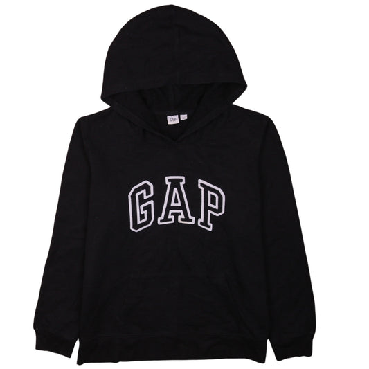 GAP Girls Black Pullover Hoodie L Embroidered Logo Casual Fleece
