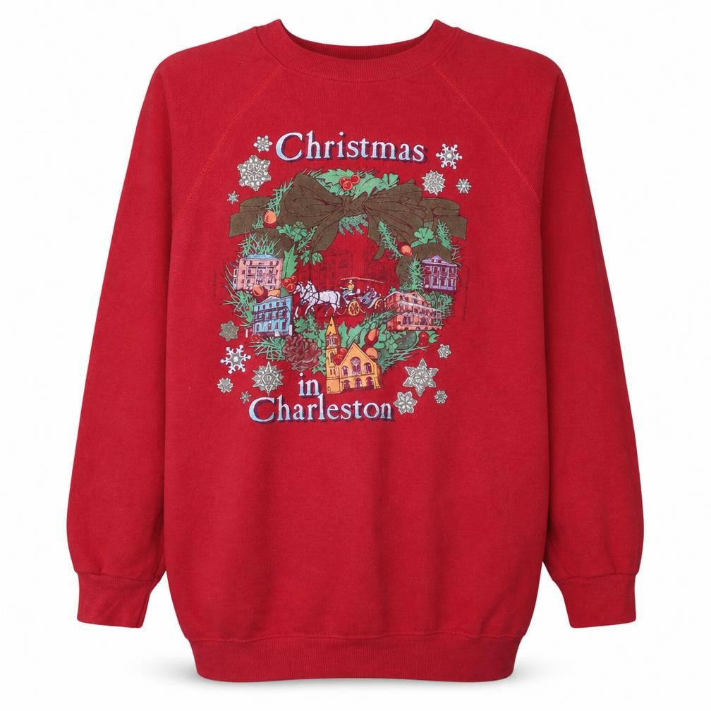 Hanes Men’s Red Christmas in Charleston Embroidered Vintage XL Sweatshirt