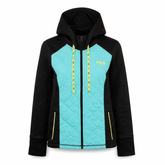 Fila Sport Womens Black Blue Hooded Full Zip Quilted Jacket Size S