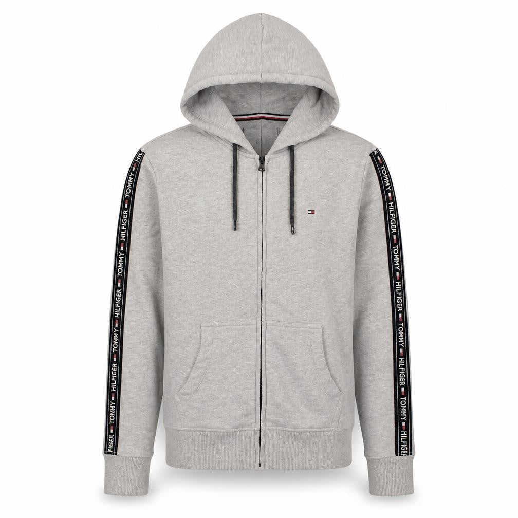 Tommy Hilfiger Men's Grey Full Zip Hoodie Size S Logo Tape Sleeve