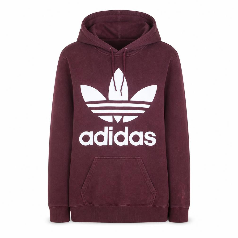 Front view of Adidas Women Burgundy Pullover Hoodie UK 10 Logo Cotton Fleece