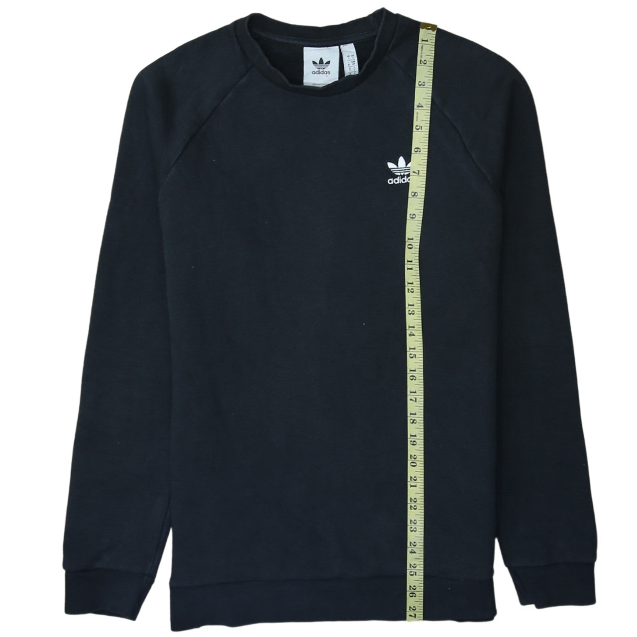 Adidas Men's Black Small Crew Neck Cotton Blend Logo Sweatshirt
