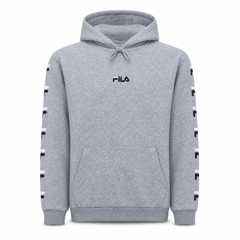 Fila Men's Grey Pullover Hoodie M Regular Fit Logo Sportswear