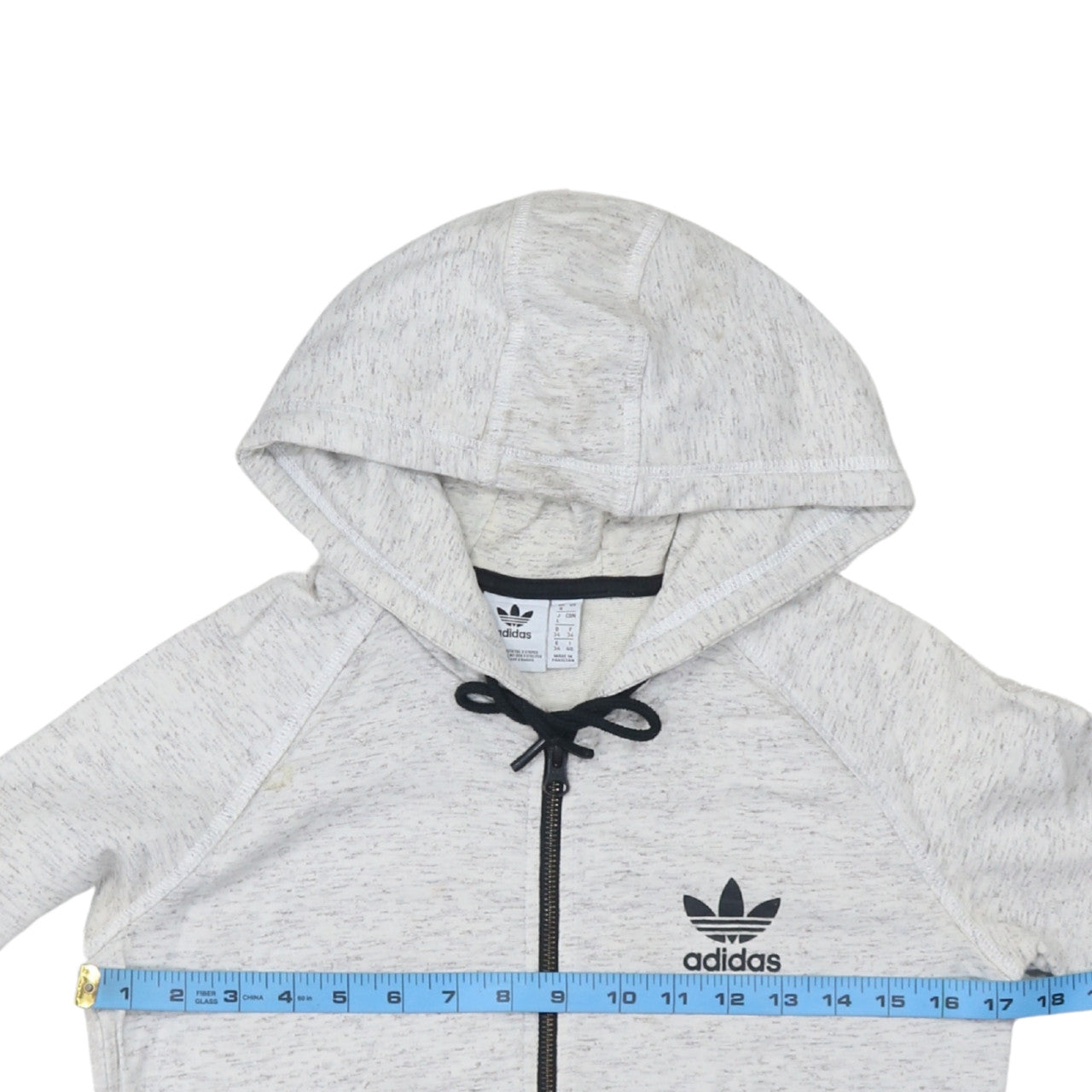 Adidas Women Grey Full Zip Hoodie Size 8 Hooded Sweatshirt