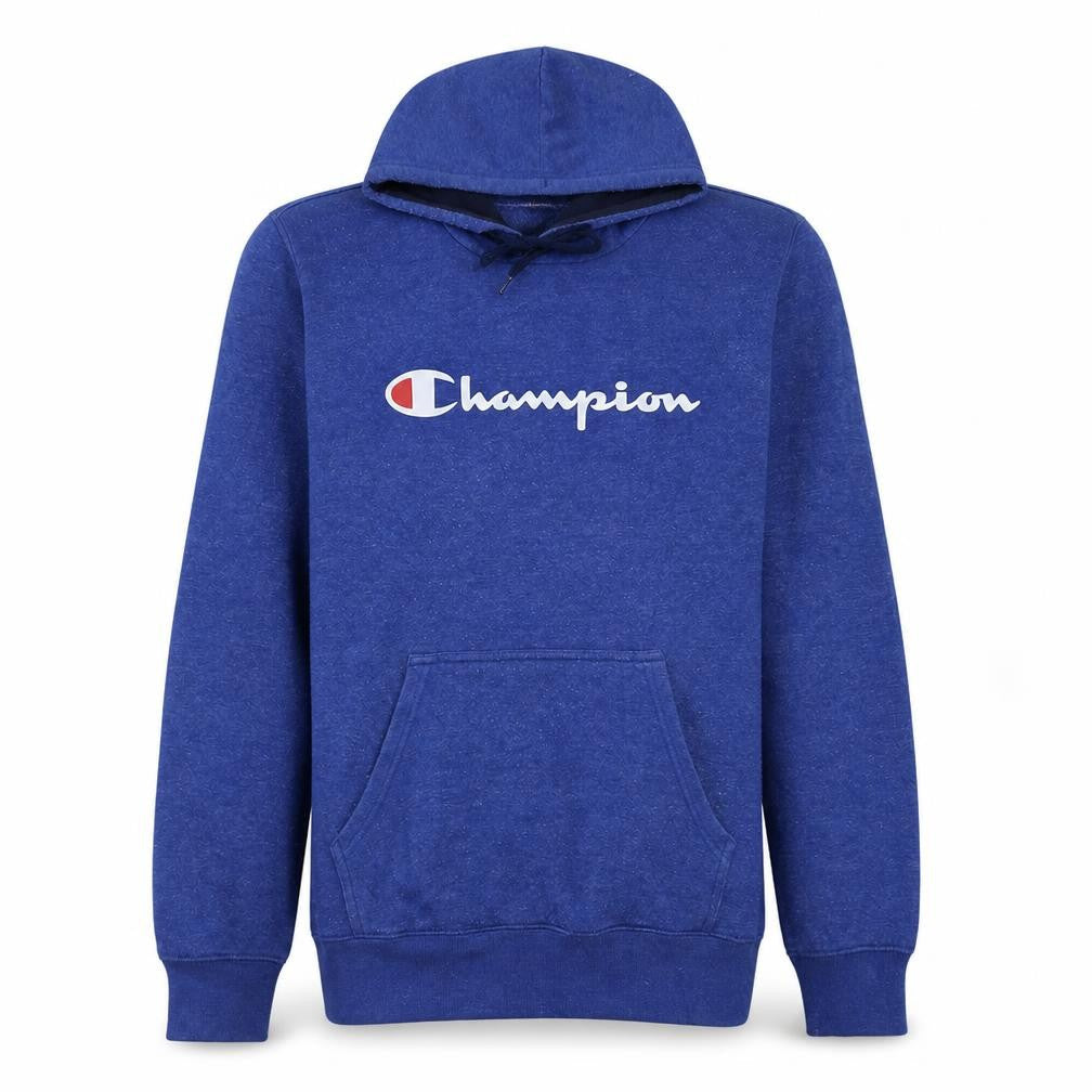 Champion Men's Blue Pullover Hoodie Large Graphic Logo Fleece