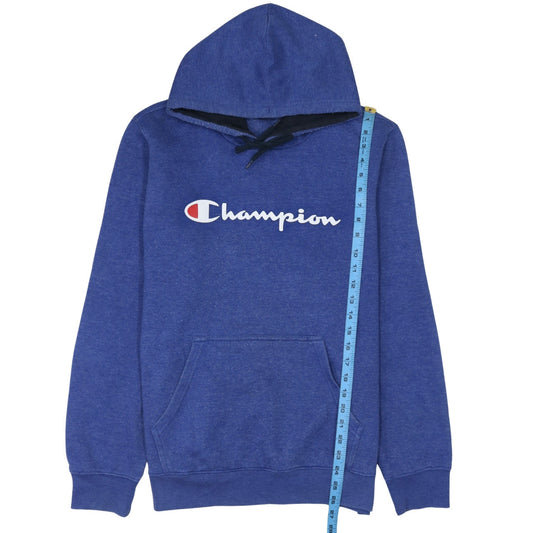 Champion Men's Blue Pullover Hoodie Large Graphic Logo Fleece