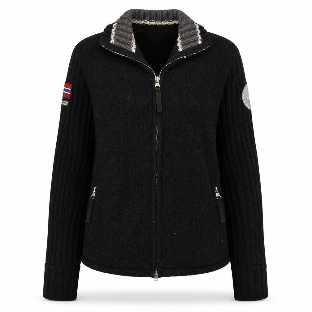 Napapijri Women Black Wool Full Zip Jumper L Winter Casual Knit