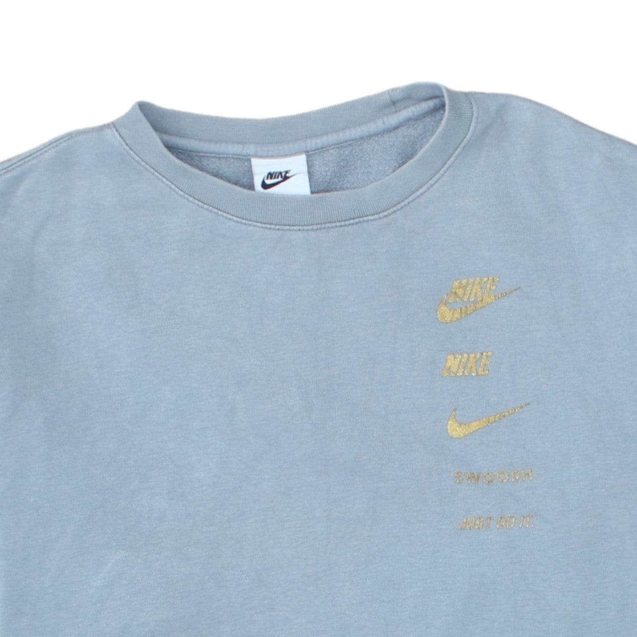 Nike Mens Grey Small Crew Neck Pullover Sweatshirt with Gold Logo