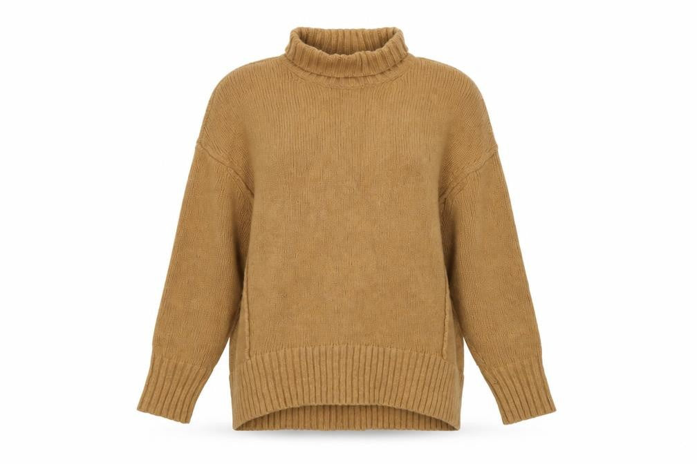 Front view of French Connection Women Camel Wool Blend Roll Neck Jumper, size S