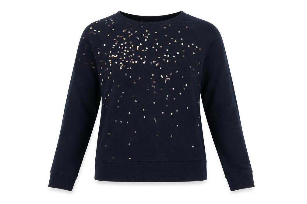 Hush Womens Navy Sequin Pullover Sweatshirt XS