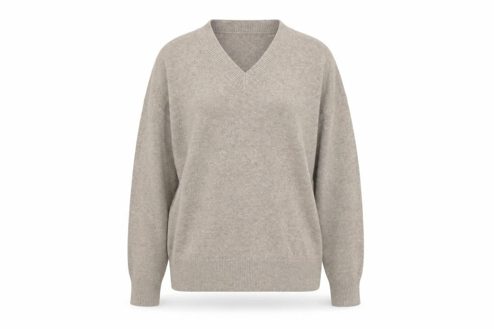 Marks and Spencer Women Beige Wool Blend V-Neck Jumper M