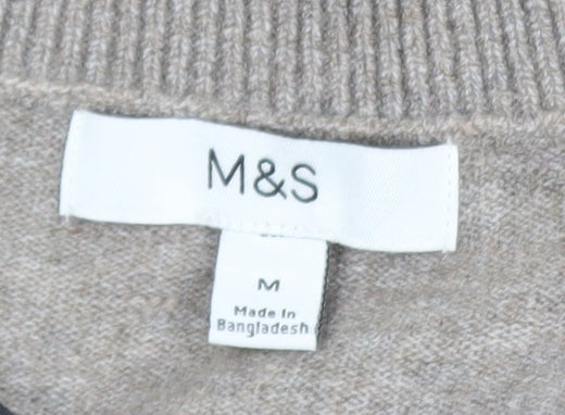 Marks and Spencer Women Beige Wool Blend V-Neck Jumper M