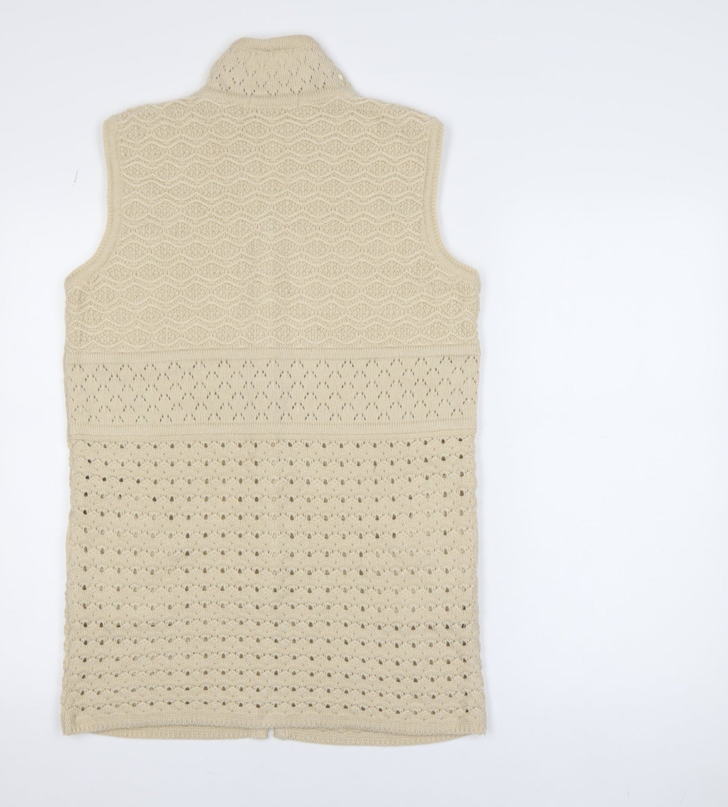FAX KNIT Women’s Beige Cotton Sleeveless Collared Vest M