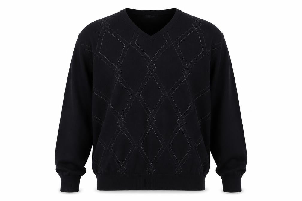 Van Heusen Men's Black 2XL V-Neck Argyle Cotton Jumper