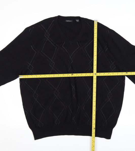 Van Heusen Men's Black 2XL V-Neck Argyle Cotton Jumper