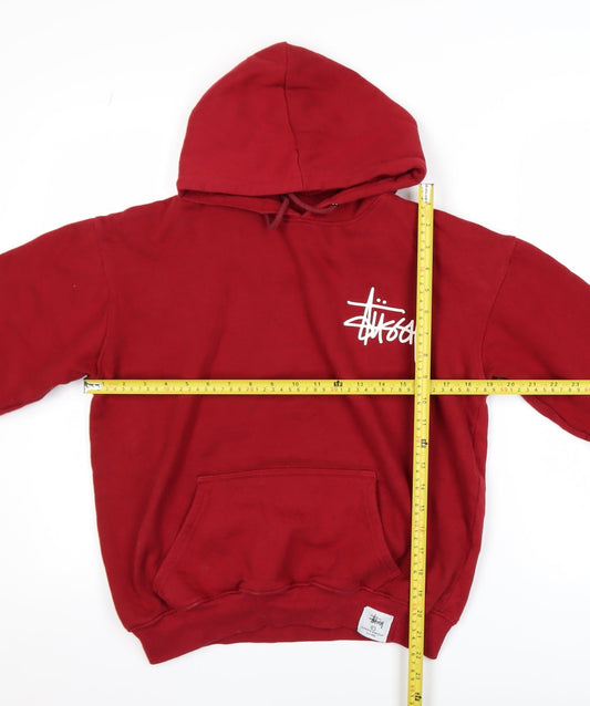 Stussy Men's Red Pullover Hoodie M Graphic Logo Streetwear