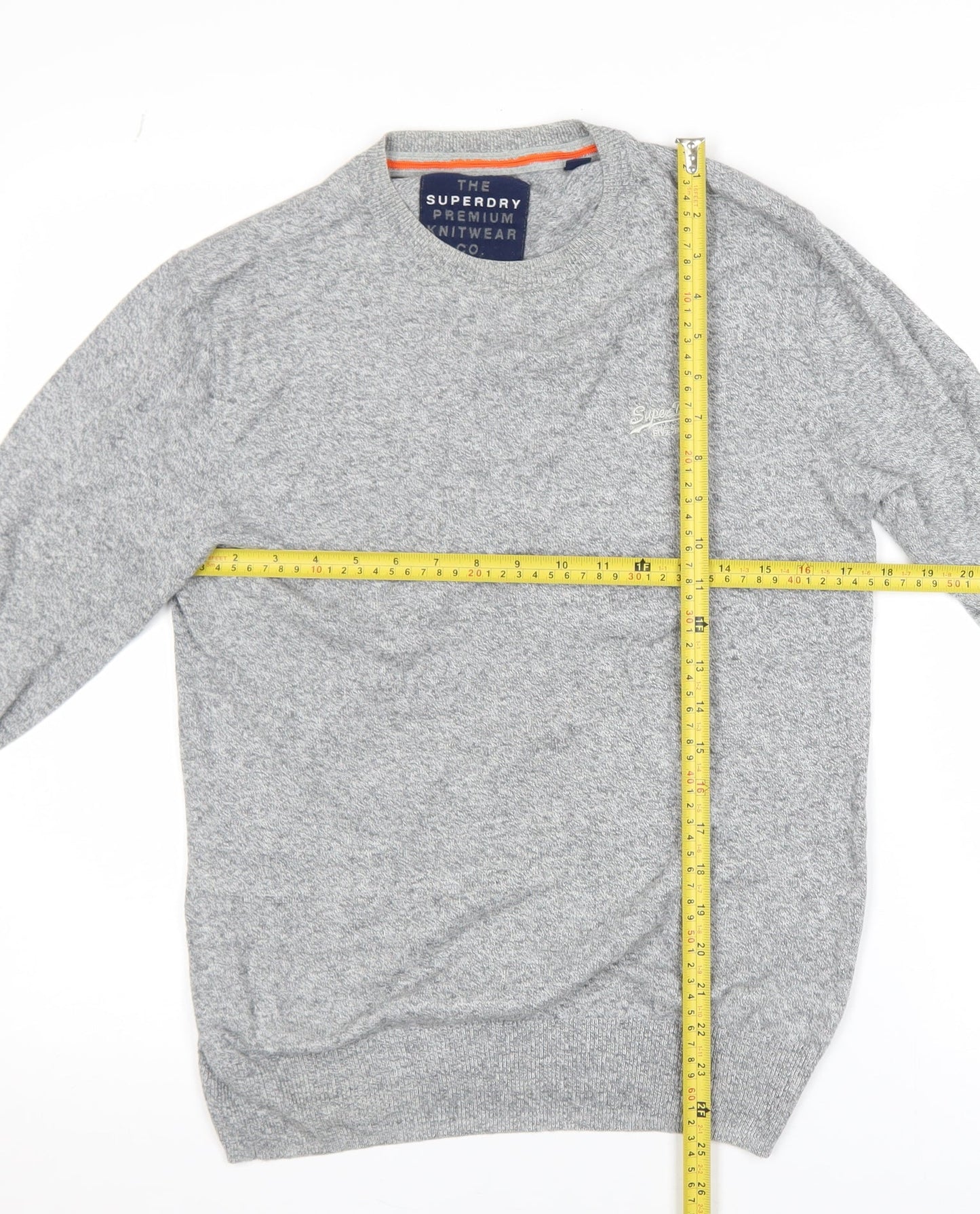 Superdry Men's Grey Cotton Cashmere Crew Neck Jumper Small