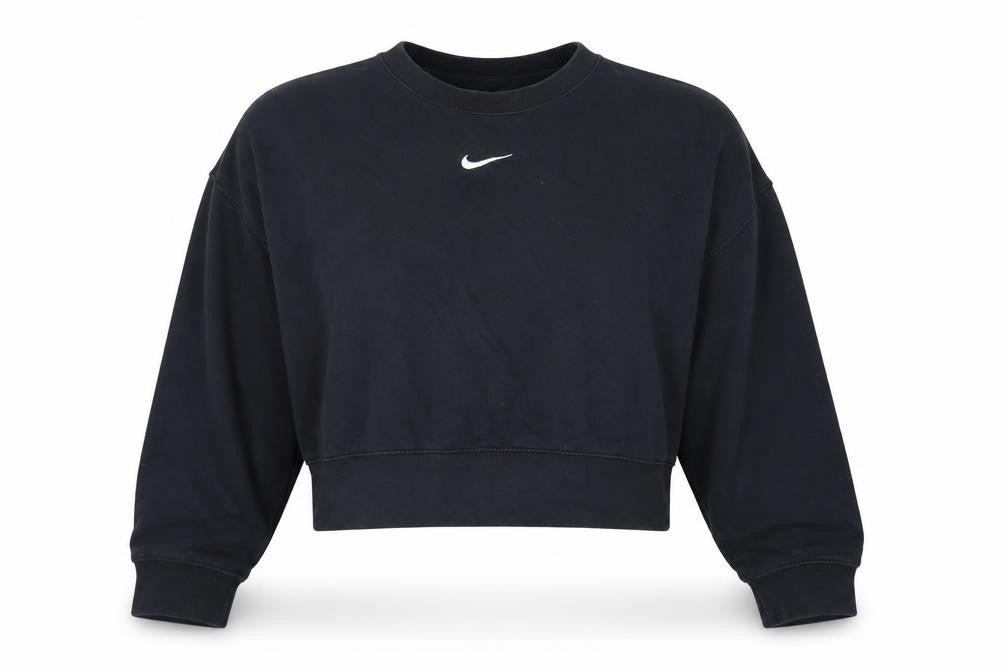 Nike Women Black Small Cropped Pullover Sweatshirt Logo Crew Neck