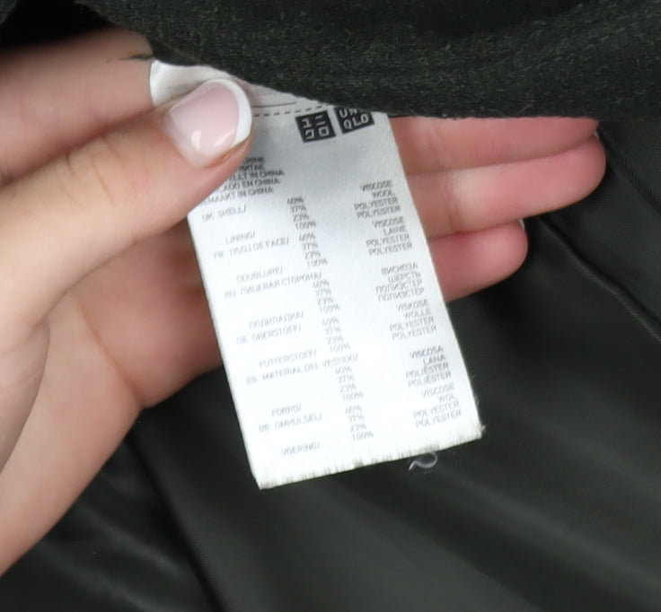 Uniqlo Women’s Black Wool Blend Mid-Length Overcoat L