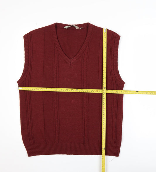 Bar Harbour Mens Red Wool Blend V-Neck Sleeveless Jumper M