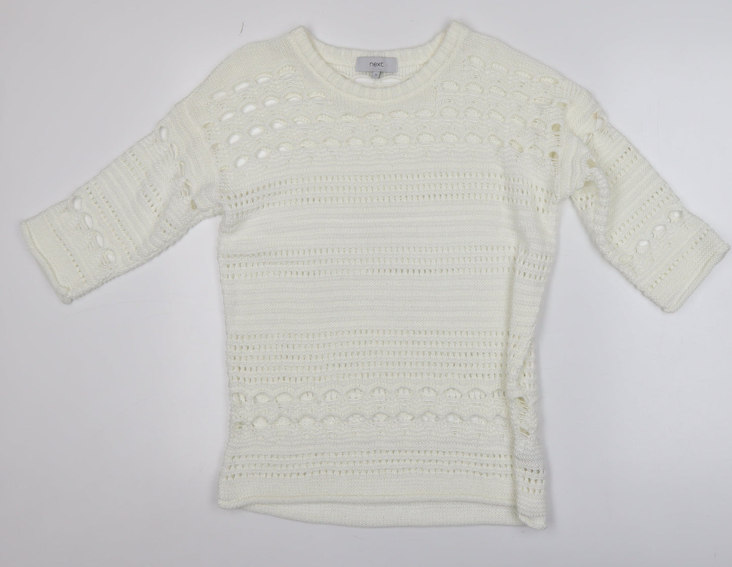 Next Women Ivory Open Knit 3/4 Sleeve Pullover Jumper M