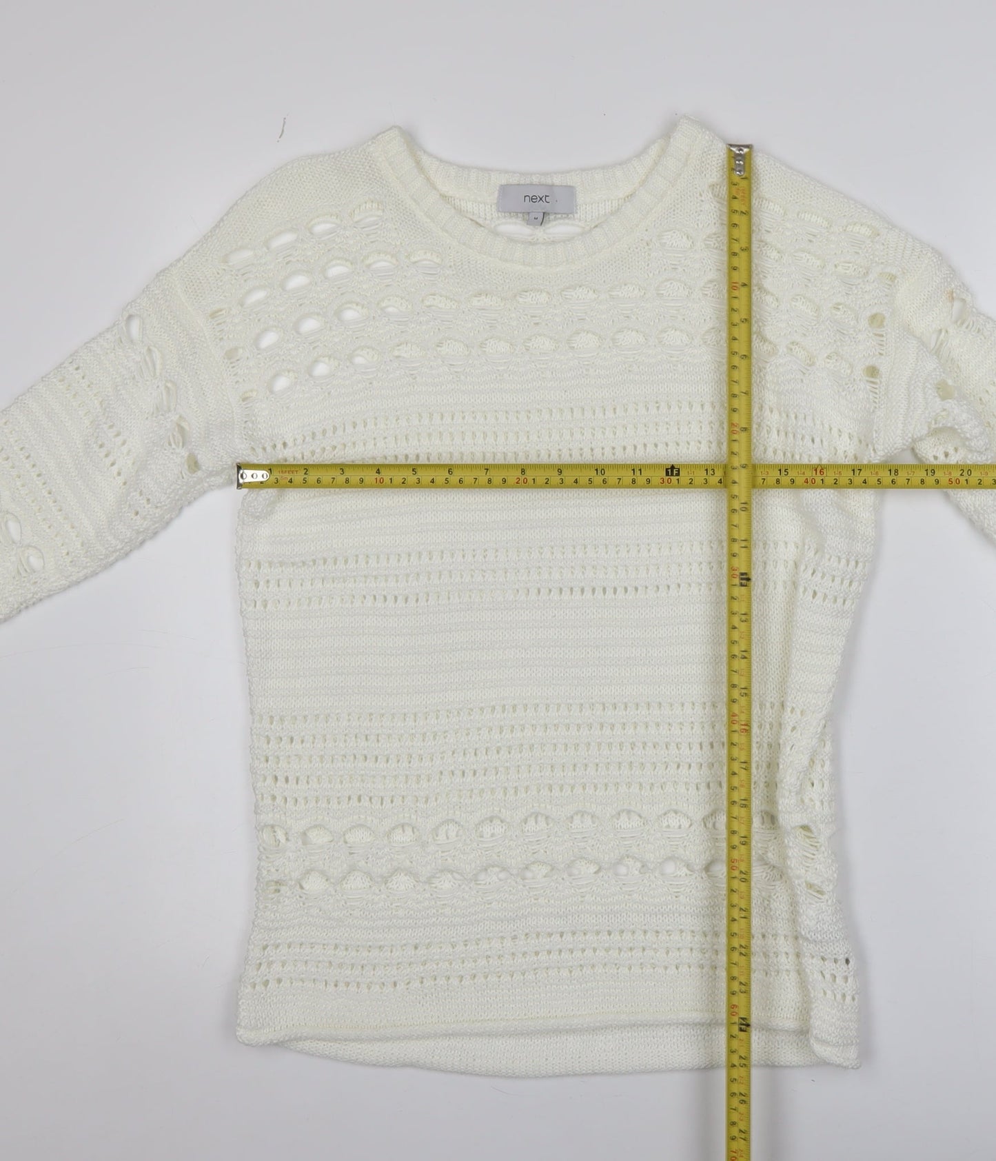 Next Women Ivory Open Knit 3/4 Sleeve Pullover Jumper M