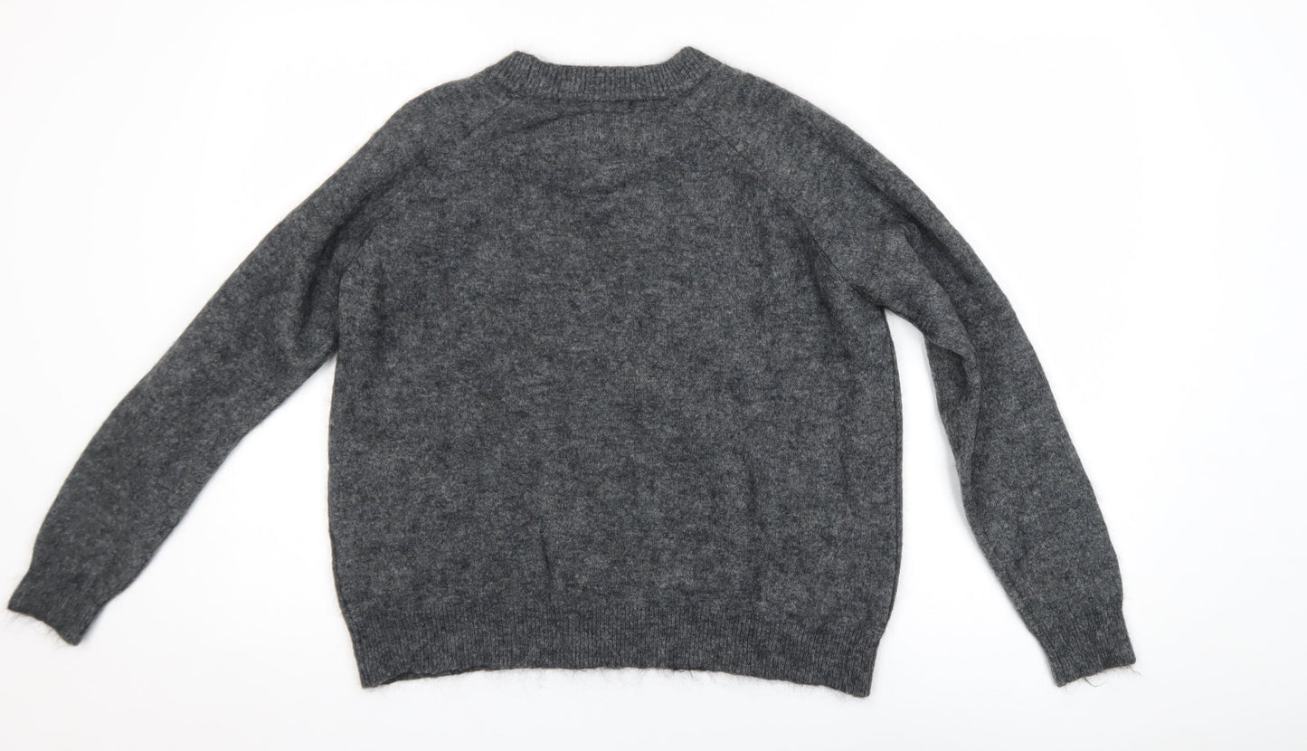 Zara Women Grey Wool Blend Crew Neck Long Sleeve Pullover Jumper Size L