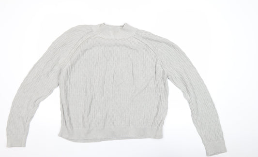 Fat Face Women Grey Cotton Cable-Knit Mock Neck Jumper Size 14