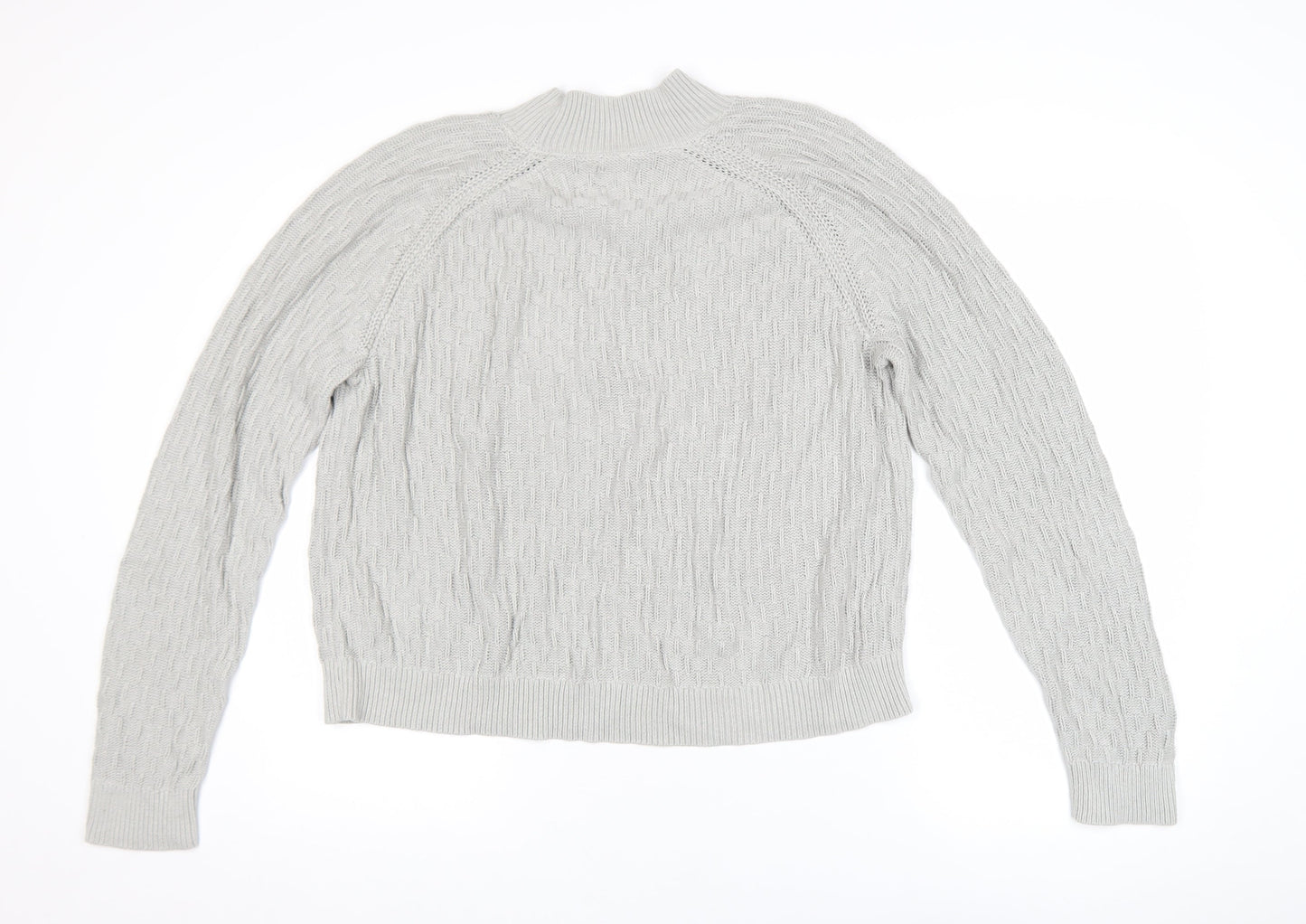 Fat Face Women Grey Cotton Cable-Knit Mock Neck Jumper Size 14