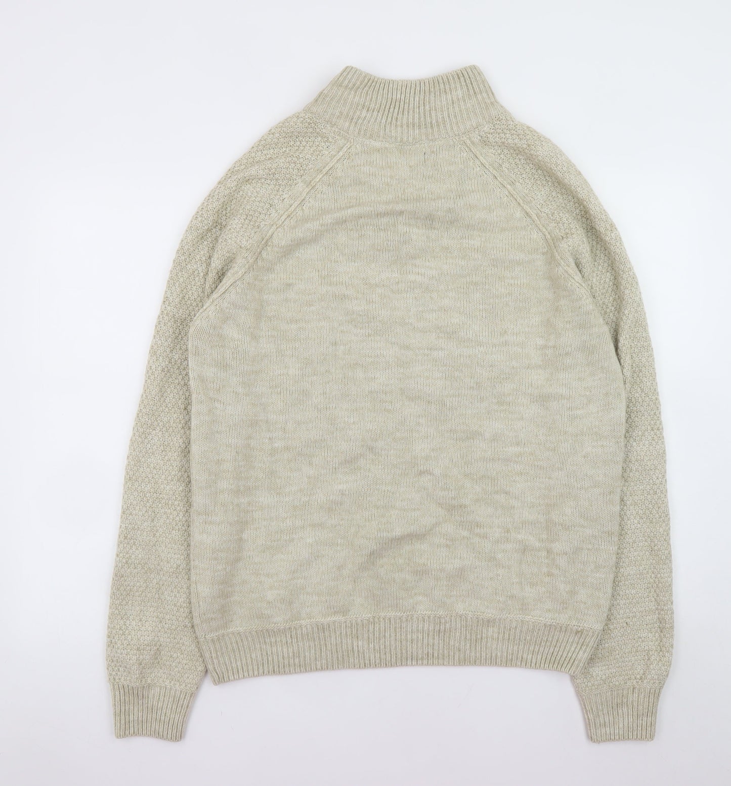 EASY Men's Beige Henley Jumper L Wool Blend Knit