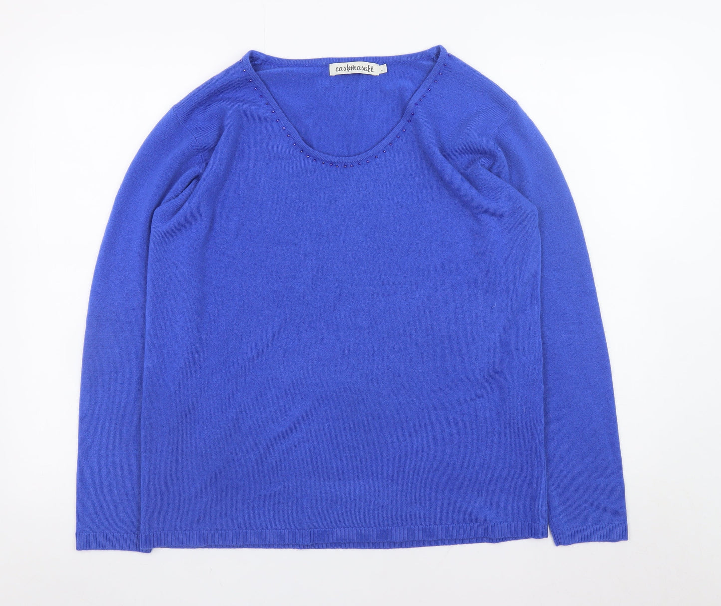 Cashmasoft Women's Blue L Acrylic Scoop Neck Pullover Jumper