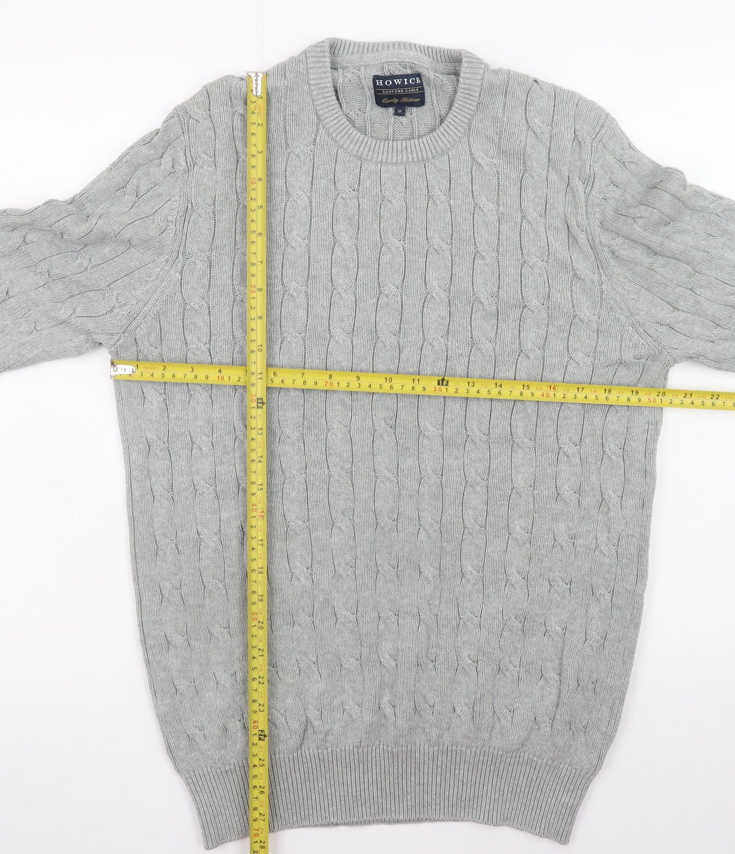 Howick Men's Grey Cable Knit Cotton Pullover Jumper M