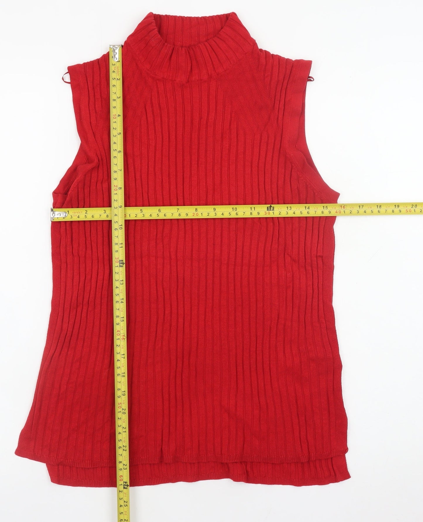Marks and Spencer Womens Red Sleeveless Roll Neck Knit Top Size 14