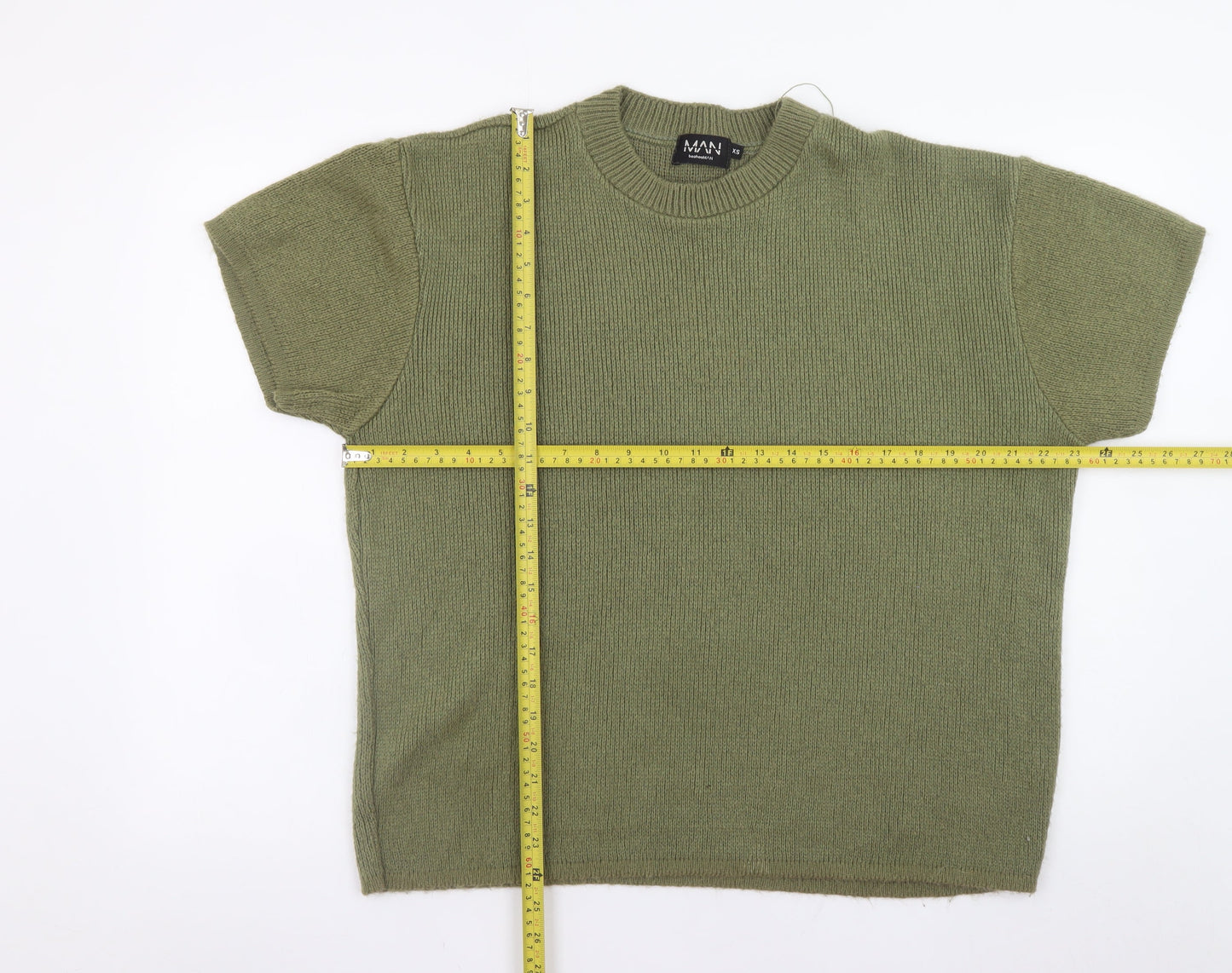 boohooMAN Men's Green XS Short Sleeve Knit Pullover Jumper