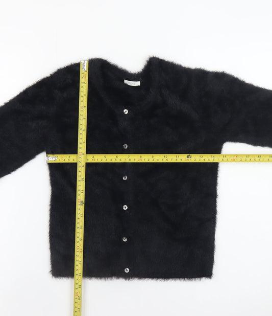 Next Girls Black Faux Fur Button Cardigan 12 Years Nylon Long Sleeve