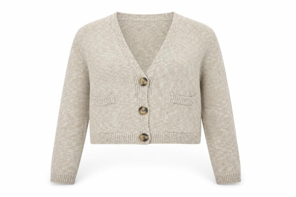 Zara Women Beige Knit V-Neck Button Cardigan Size S
