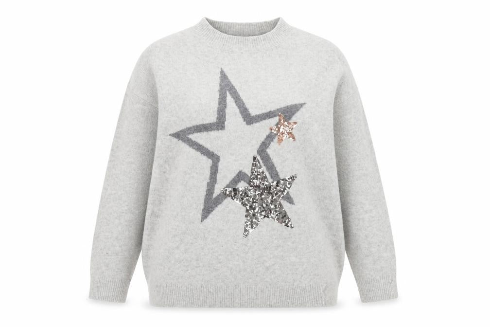Marks and Spencer Womens Grey Sequin Star Pullover Jumper Size L