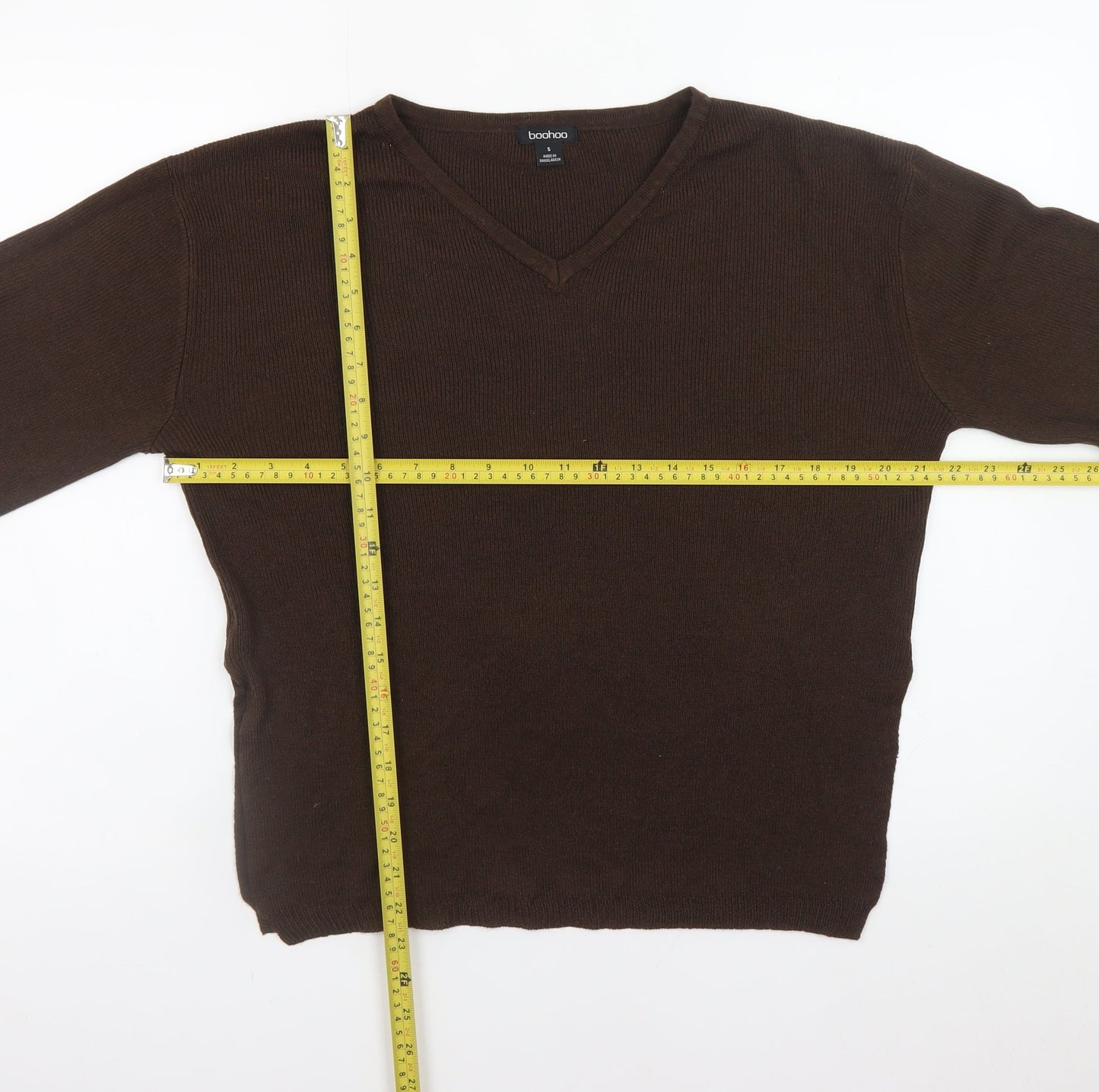 Boohoo Women's Brown V-Neck Long Sleeve Pullover Jumper Size S