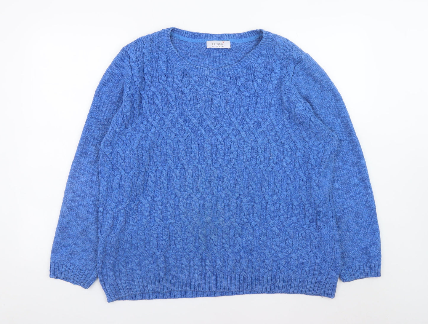 Marks and Spencer Womens Blue Cable-Knit Cotton Jumper Size 20