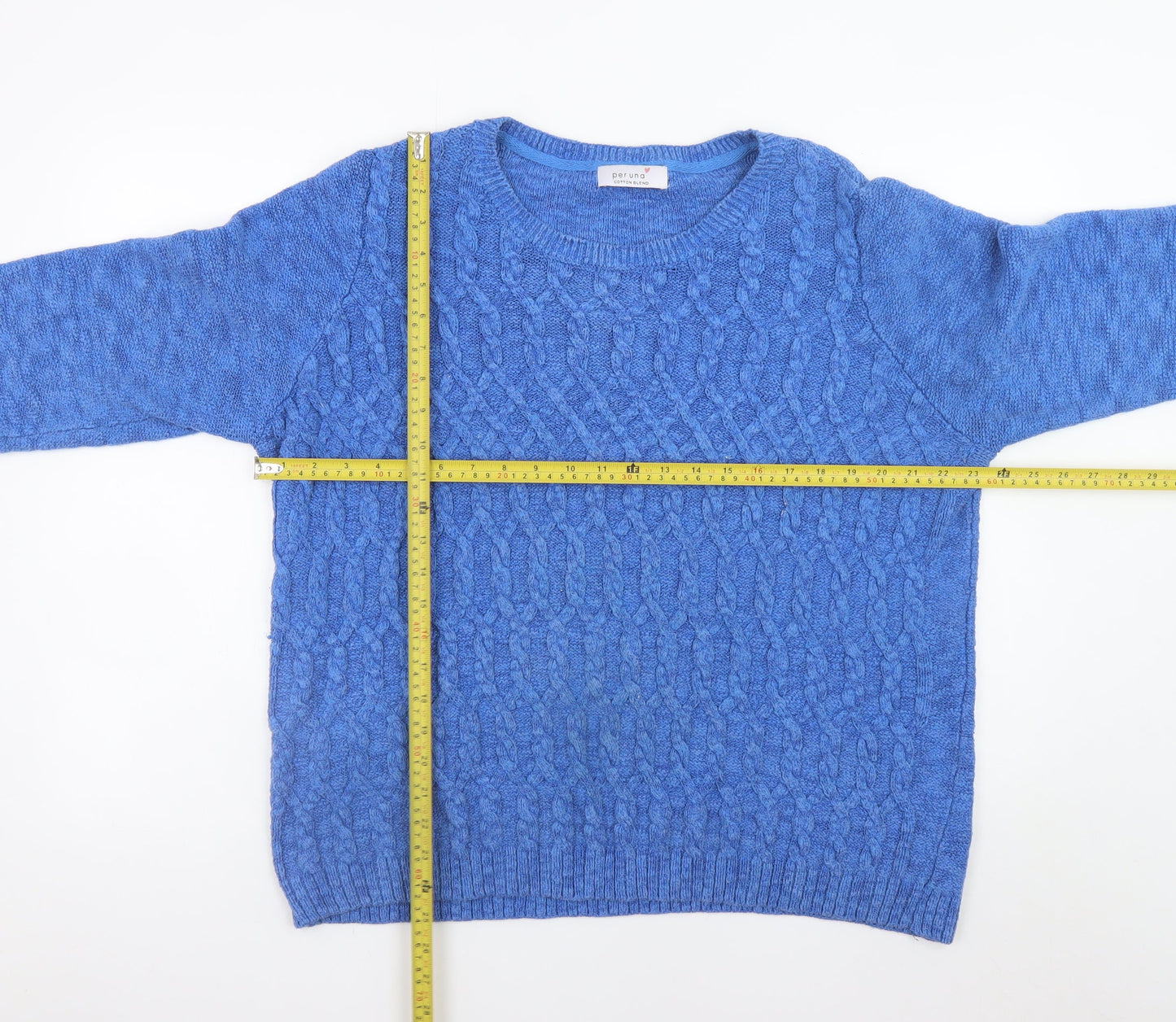Marks and Spencer Womens Blue Cable-Knit Cotton Jumper Size 20
